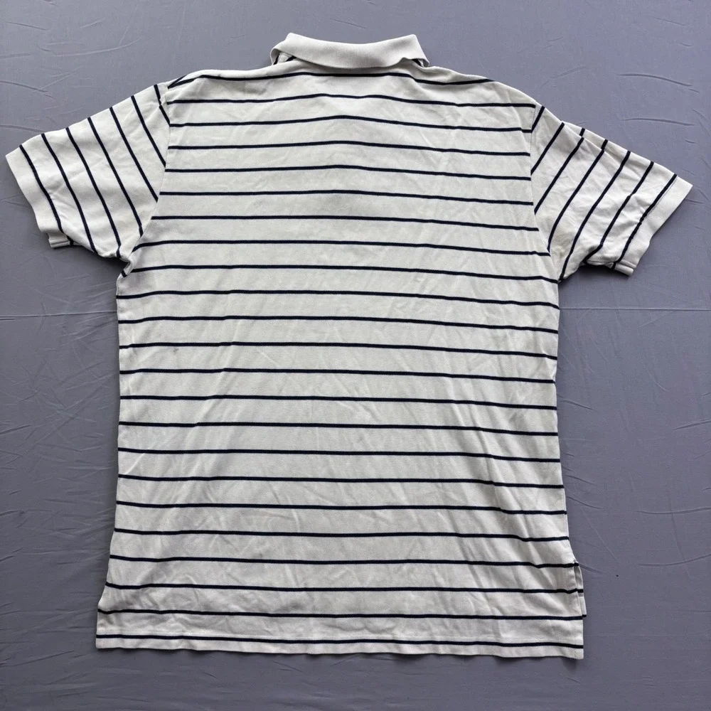 Polo Ralph Lauren Mens XXL Cream Navy Blue Striped Cotton Pique Polo Shirt